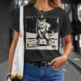 Retro Cat Playing Ice Hockey Stick Skating Sports T-Shirt Gifts for Her