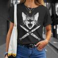 Hissing Cat With Crossedwitchblade Knives Kitten Claws Tシャツ 彼女への贈り物