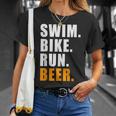 Swim Bike Run スイム バイク ラン ビール トライアスロン トライアスロン スポーツ メンズ レディース Tシャツ 彼女への贈り物