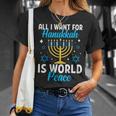 Todo Lo Que Quiero Para Hanukkah Es La Paz Mundial Judía Janucá Adulto Camiseta unisex Regalos para ella
