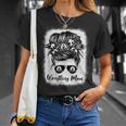 Wrestling Mom Messy Bun Sunglasses Athlete Support Parent T-Shirt Gifts for Her