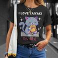 たい焼きが大好き かわいい かわいい 猫がたい焼きを食べる 日本アニメ Tシャツ 彼女への贈り物