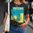 アリゾナ州の地図、モダンな抽象的なアリゾナ砂漠、サボテン Tシャツ 彼女への贈り物