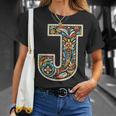 イニシャル 名前 文字 J アルファベット 民芸風 Tシャツ 彼女への贈り物