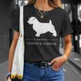 ノーフォークテリア犬の白いシルエット Tシャツ 彼女への贈り物