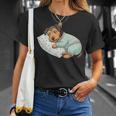 パジャマで寝ているかわいいボストンテリア犬就寝アート 長袖tシャツ Tシャツ 彼女への贈り物