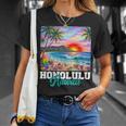 ホノルル ハワイ ハワイアン 波 ビーチ 夏 サーフィン レトロ 長袖tシャツ Tシャツ 彼女への贈り物