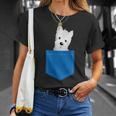 ポケットに犬のウェスティ犬テリアフロントポケット胸 Tシャツ 彼女への贈り物