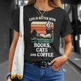 人生は本と猫と一緒に猫を読む カフェ 図書館 Tシャツ 彼女への贈り物