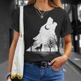 遠吠えするオオカミ 星空 オオカミモチーフ 男女兼用 Tシャツ 彼女への贈り物