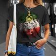 金色のライオンの頭が付いたイランの国旗。 Tシャツ 彼女への贈り物