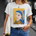 《バックプリント・背中側》【ピカソ風】真珠の耳飾りの少女／フェルメール（パロディ）【世界の名画】面白い Tシャツ 彼女への贈り物