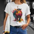 カバ 動物 カラフル グラフィック 抽象 アート 絵画 カバ Tシャツ 彼女への贈り物