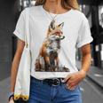 キツネ アニマル柄 モチーフ 抽象 イラスト 描画 狐 Tシャツ 彼女への贈り物