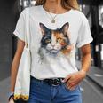 クールな水彩 三毛猫顔 三毛猫 お母さん 猫 お父さん Tシャツ 彼女への贈り物