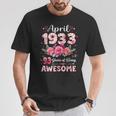93歳 1933年4月 花柄 93歳 誕生日 男性 女性 Tシャツ 面白い贈り物