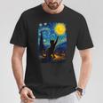 Black Cat Starry Night Van Gogh Cat Cat Mom Cat Dad T-Shirt Unique Gifts