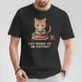Cat-Ching Up On Pottery 面白い猫好きデザイン Tシャツ 面白い贈り物
