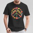 Love Peace Flower Power レトロ ヒッピー フローラル ピースマーク Tシャツ 面白い贈り物