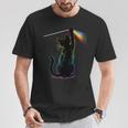 Schwarze Katze Regenbogen Licht Prisma Wissenschaft T-Shirt Lustige Geschenke