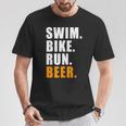 Swim Bike Run スイム バイク ラン ビール トライアスロン トライアスロン スポーツ メンズ レディース Tシャツ 面白い贈り物