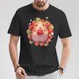 いちご モルモット 水彩 花柄 かわいい モルモット Tシャツ 面白い贈り物