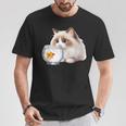 おさるのラグドール 猫と金魚 Tシャツ 面白い贈り物