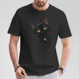 こっそり猫 物陰からじっと見つめる黒猫デザイン Tシャツ 面白い贈り物