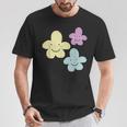 スマイリングフラワー イエロー ブルー パープル 楽しい春 Tシャツ 面白い贈り物