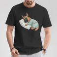 パジャマで寝ているかわいいベルギーのマリノア犬就寝アート 長袖tシャツ Tシャツ 面白い贈り物