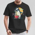 ペンギン食べる ラーメン サングラス アートワーク 和麺 Tシャツ 面白い贈り物