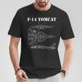 ヴィンテージ ホワイト F14 トムキャット 飛行機 スケマティック F-14 ジェット 長袖tシャツ Tシャツ 面白い贈り物