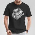 ヴィンテージカーエンジンコンポーネント 青写真 図 メンズグラフィック 長袖tシャツ Tシャツ 面白い贈り物