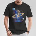 宇宙の土星猫土星ギャラクシー面白い子猫猫の恋人 Tシャツ 面白い贈り物