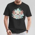 笑顔のaxolotl カワイイかわいい水中漫画 Tシャツ 面白い贈り物
