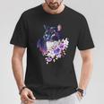 花と猫、水彩画のような表情 Tシャツ 面白い贈り物