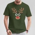 Reindeer Face Deer Red Nose Brown Christmas T-Shirt Personalized Gifts