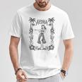 Aloha ハワイ ダンサー ヤシの木 ハイビスカス ウクレレ ルアウ ラインアート Tシャツ 面白い贈り物