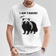 たぬきのシルエット I Am Tanuki おもしろ ユニーク 白黒 アニマル かわいい動物 狸 タヌキ 野生動物 Tシャツ 面白い贈り物