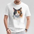 クールな水彩 三毛猫顔 三毛猫 お母さん 猫 お父さん Tシャツ 面白い贈り物