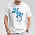 トライバル バティック パターン ヤモリトカゲ デニムブルーtシャツ Tシャツ 面白い贈り物