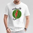 パレスチナ地図スイカアラビア書道 Tシャツ 面白い贈り物