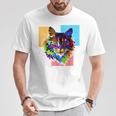 ペイントされた猫の顔 カラフル レインボー アートデザイン ギフトに最適 Tシャツ 面白い贈り物