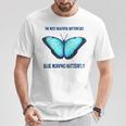 最も美しい蝶青いモルフォバタフライ Tシャツ 面白い贈り物
