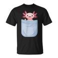 Axolotl ポケットに入った魚 両生類 ペット ホワイト アホロートル トカゲ Tシャツ