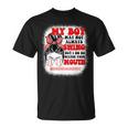 Messy Bun Softball Mom My Boy May Not Always Swing But I Do T-Shirt