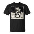 Retro Cat Playing Ice Hockey Stick Skating Sports T-Shirt