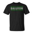 Saluton エスペラントのヘロ レトロテキスト Tシャツ