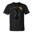 Schwarze Katze Regenbogen Licht Prisma Wissenschaft T-Shirt