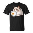 おさるのラグドール 猫と金魚 Tシャツ